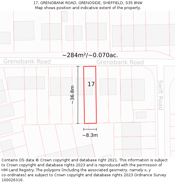 17, GRENOBANK ROAD, GRENOSIDE, SHEFFIELD, S35 8NW: Plot and title map