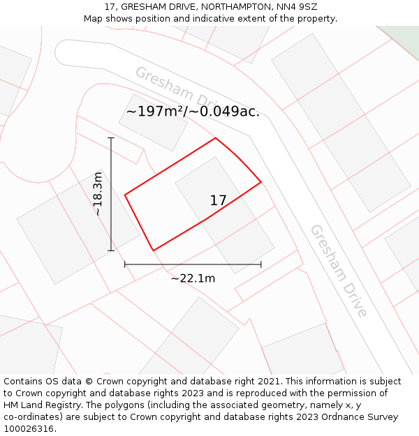 17, GRESHAM DRIVE, NORTHAMPTON, NN4 9SZ: Plot and title map