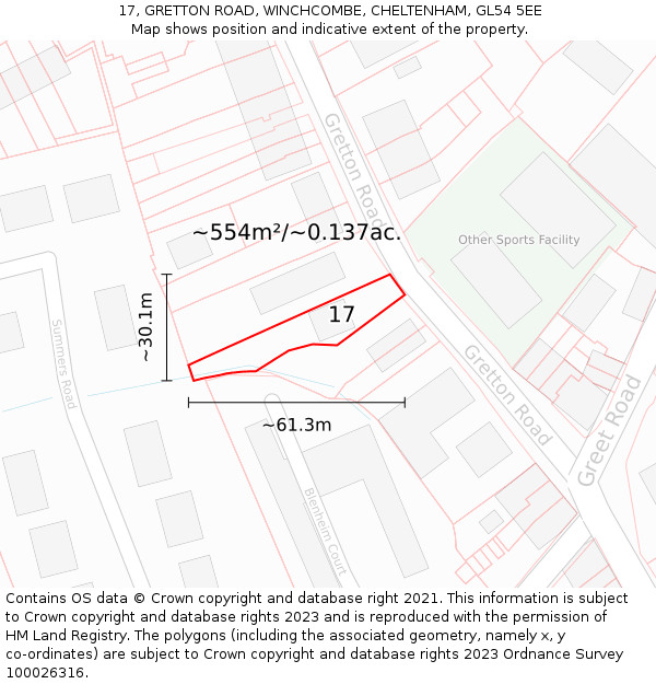 17, GRETTON ROAD, WINCHCOMBE, CHELTENHAM, GL54 5EE: Plot and title map