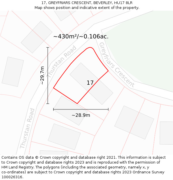 17, GREYFRIARS CRESCENT, BEVERLEY, HU17 8LR: Plot and title map