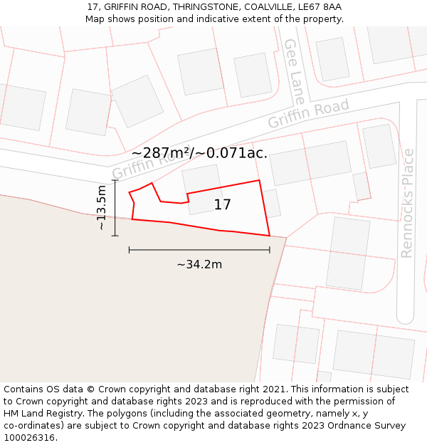 17, GRIFFIN ROAD, THRINGSTONE, COALVILLE, LE67 8AA: Plot and title map