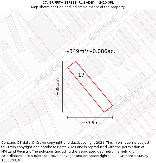 17, GRIFFITH STREET, RUSHDEN, NN10 0RL: Plot and title map