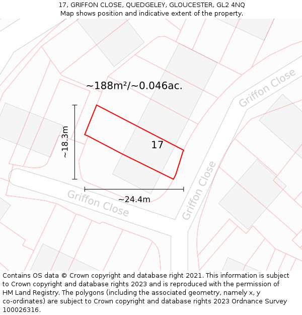 17, GRIFFON CLOSE, QUEDGELEY, GLOUCESTER, GL2 4NQ: Plot and title map