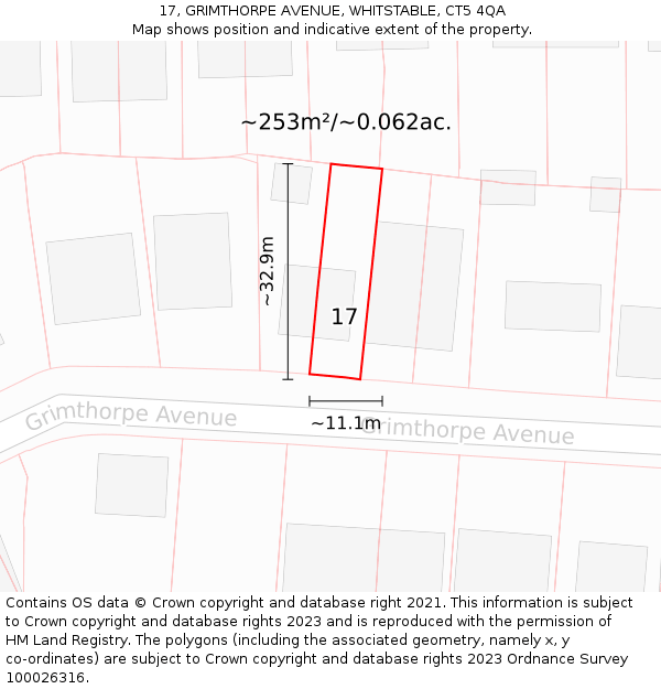 17, GRIMTHORPE AVENUE, WHITSTABLE, CT5 4QA: Plot and title map