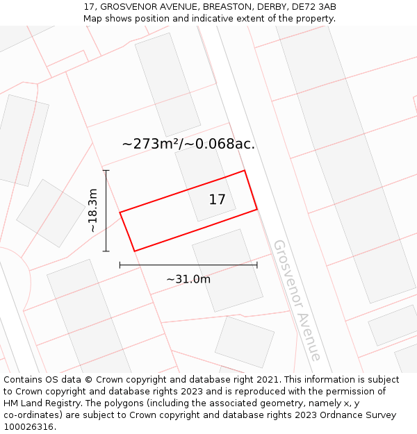 17, GROSVENOR AVENUE, BREASTON, DERBY, DE72 3AB: Plot and title map