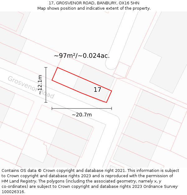 17, GROSVENOR ROAD, BANBURY, OX16 5HN: Plot and title map