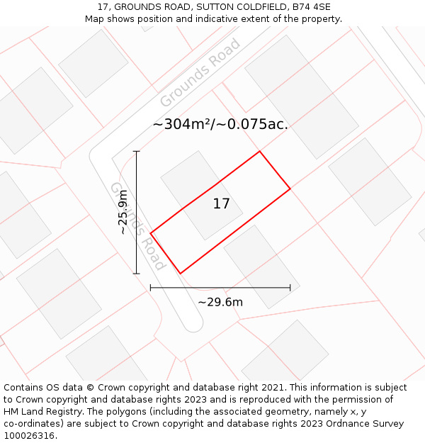 17, GROUNDS ROAD, SUTTON COLDFIELD, B74 4SE: Plot and title map