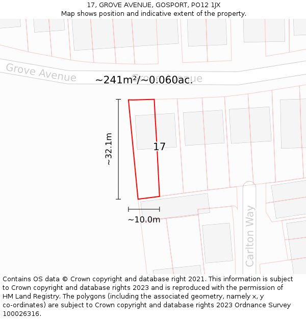 17, GROVE AVENUE, GOSPORT, PO12 1JX: Plot and title map