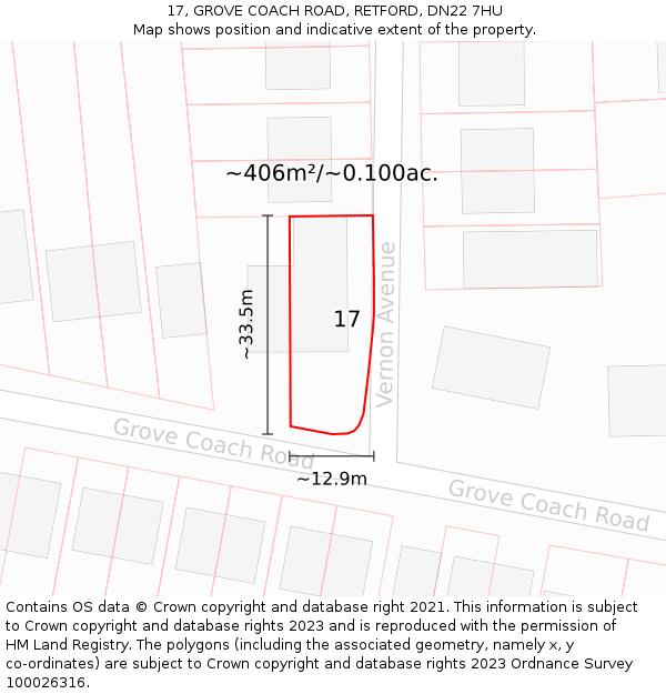 17, GROVE COACH ROAD, RETFORD, DN22 7HU: Plot and title map