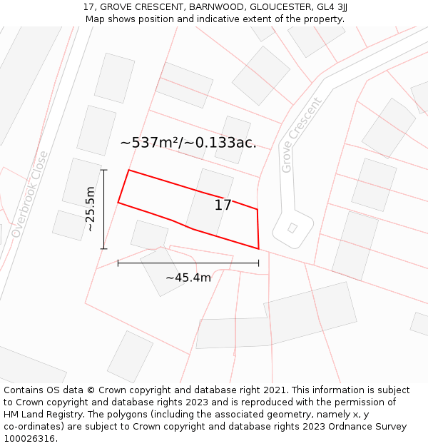 17, GROVE CRESCENT, BARNWOOD, GLOUCESTER, GL4 3JJ: Plot and title map