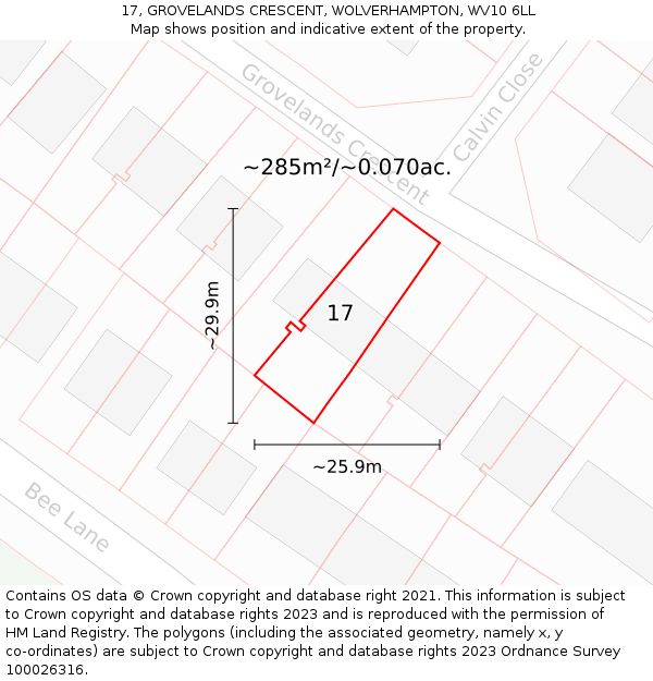 17, GROVELANDS CRESCENT, WOLVERHAMPTON, WV10 6LL: Plot and title map
