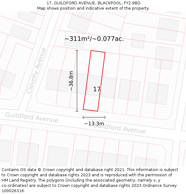 17, GUILDFORD AVENUE, BLACKPOOL, FY2 9BG: Plot and title map