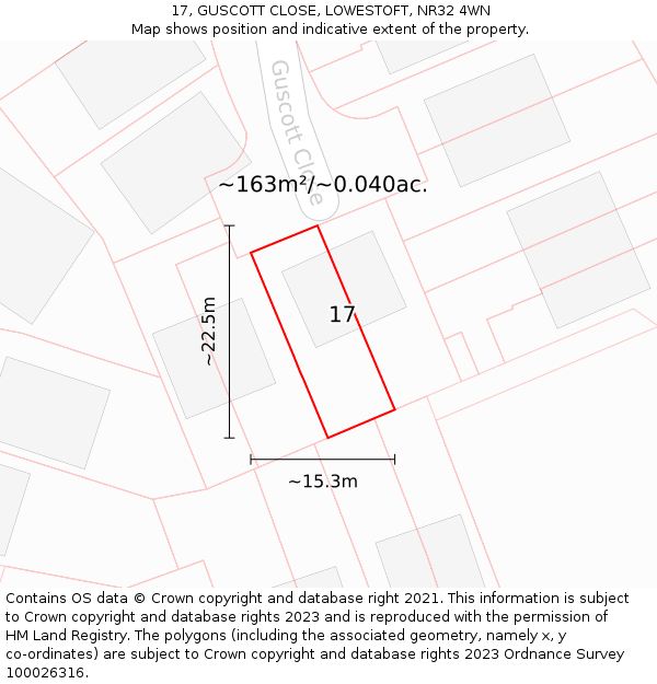 17, GUSCOTT CLOSE, LOWESTOFT, NR32 4WN: Plot and title map