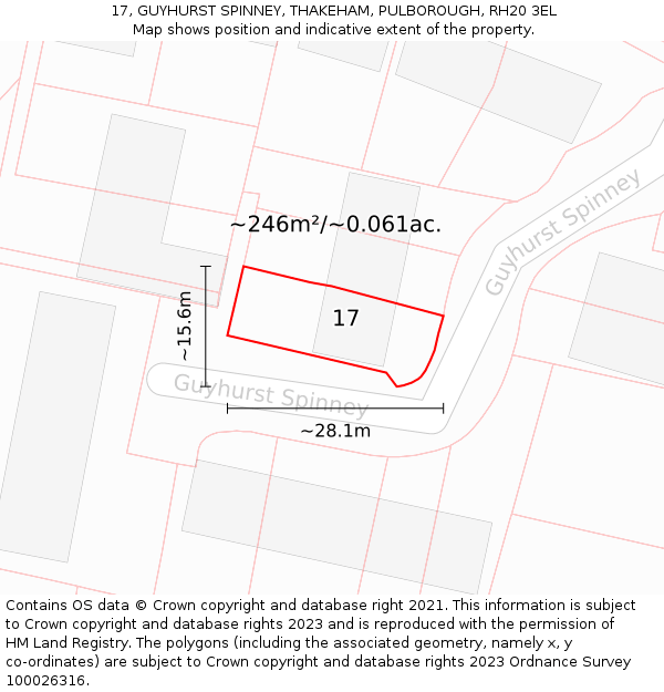 17, GUYHURST SPINNEY, THAKEHAM, PULBOROUGH, RH20 3EL: Plot and title map