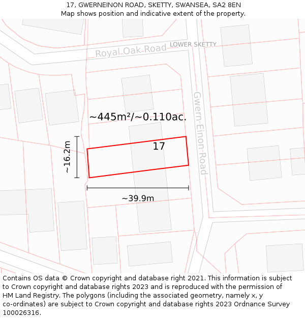 17, GWERNEINON ROAD, SKETTY, SWANSEA, SA2 8EN: Plot and title map