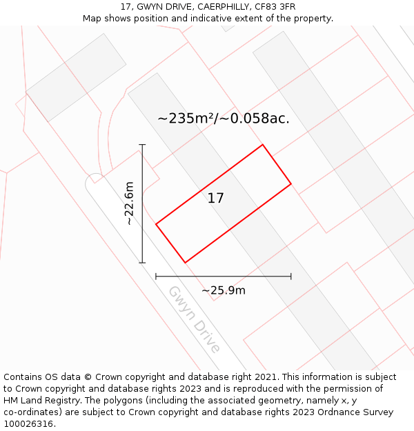 17, GWYN DRIVE, CAERPHILLY, CF83 3FR: Plot and title map