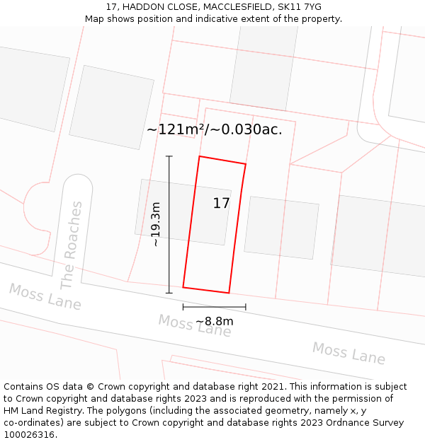 17, HADDON CLOSE, MACCLESFIELD, SK11 7YG: Plot and title map