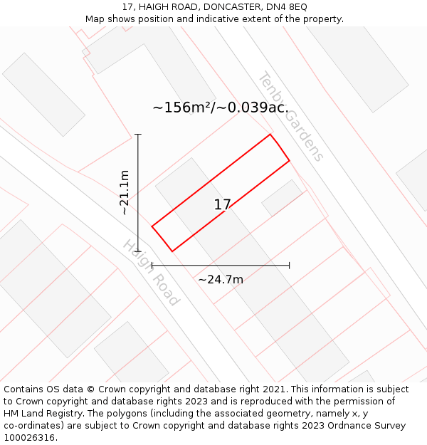 17, HAIGH ROAD, DONCASTER, DN4 8EQ: Plot and title map