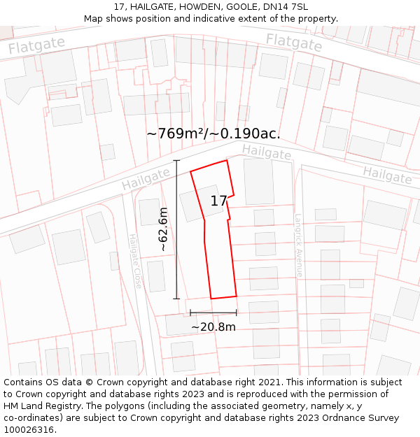 17, HAILGATE, HOWDEN, GOOLE, DN14 7SL: Plot and title map