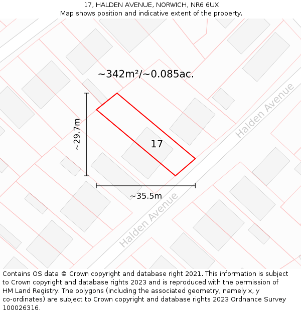 17, HALDEN AVENUE, NORWICH, NR6 6UX: Plot and title map