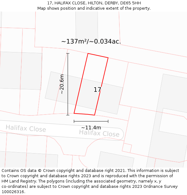 17, HALIFAX CLOSE, HILTON, DERBY, DE65 5HH: Plot and title map