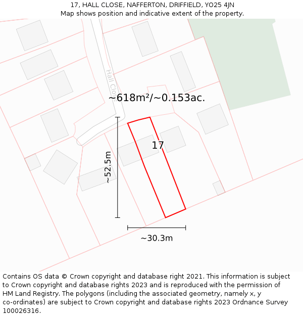 17, HALL CLOSE, NAFFERTON, DRIFFIELD, YO25 4JN: Plot and title map