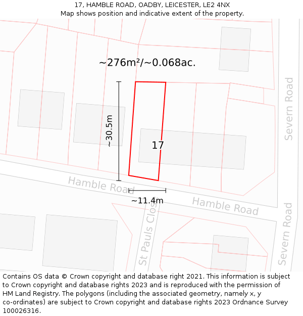 17, HAMBLE ROAD, OADBY, LEICESTER, LE2 4NX: Plot and title map