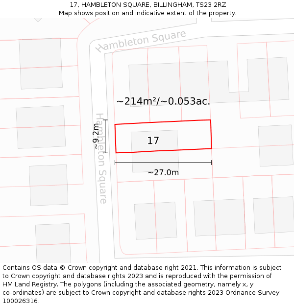 17, HAMBLETON SQUARE, BILLINGHAM, TS23 2RZ: Plot and title map