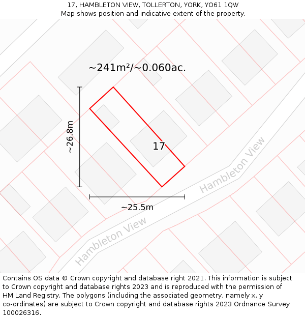 17, HAMBLETON VIEW, TOLLERTON, YORK, YO61 1QW: Plot and title map