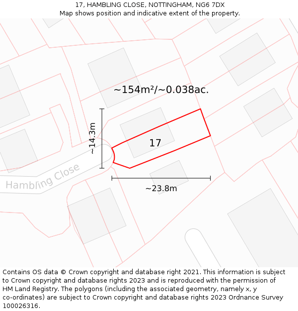 17, HAMBLING CLOSE, NOTTINGHAM, NG6 7DX: Plot and title map