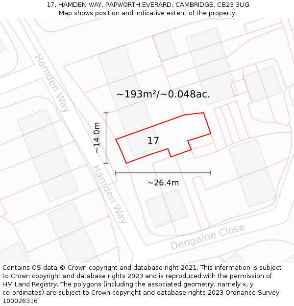 17, HAMDEN WAY, PAPWORTH EVERARD, CAMBRIDGE, CB23 3UG: Plot and title map