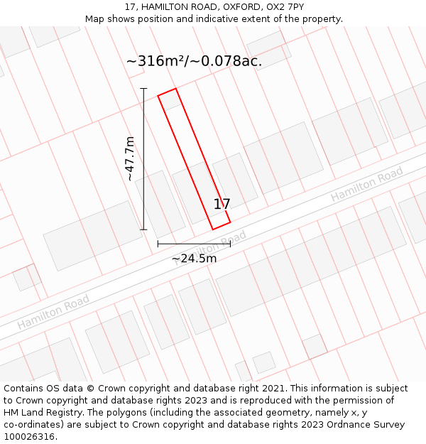 17, HAMILTON ROAD, OXFORD, OX2 7PY: Plot and title map