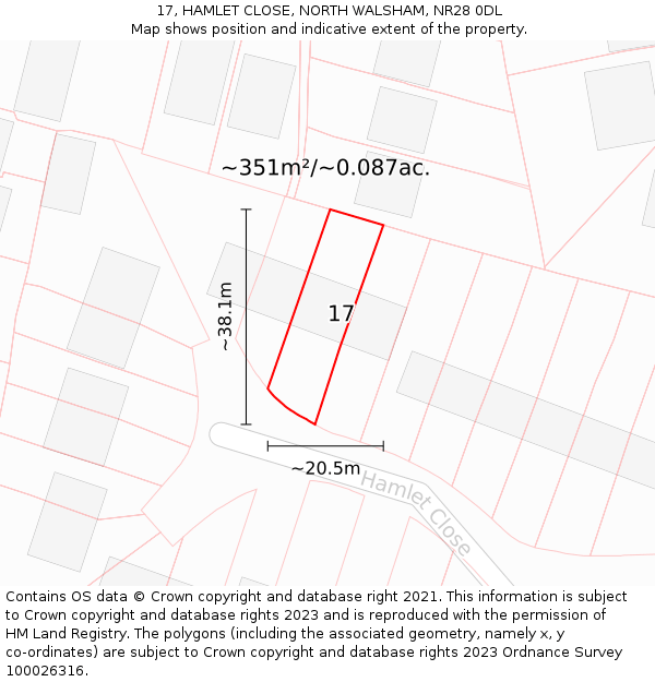 17, HAMLET CLOSE, NORTH WALSHAM, NR28 0DL: Plot and title map
