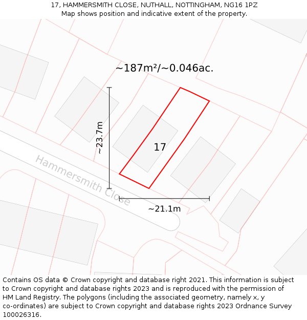 17, HAMMERSMITH CLOSE, NUTHALL, NOTTINGHAM, NG16 1PZ: Plot and title map