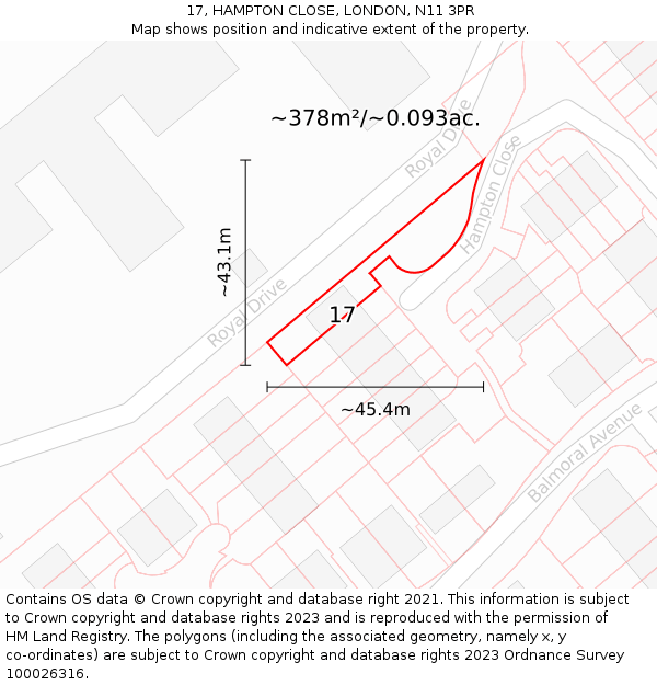 17, HAMPTON CLOSE, LONDON, N11 3PR: Plot and title map