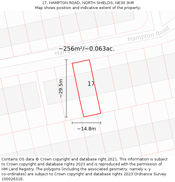17, HAMPTON ROAD, NORTH SHIELDS, NE30 3HR: Plot and title map