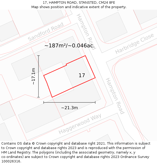 17, HAMPTON ROAD, STANSTED, CM24 8FE: Plot and title map