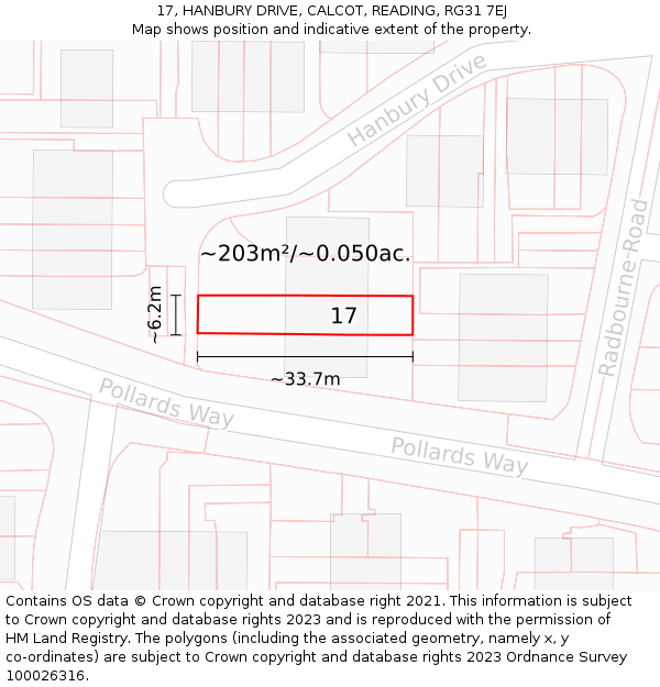 17, HANBURY DRIVE, CALCOT, READING, RG31 7EJ: Plot and title map