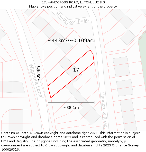 17, HANDCROSS ROAD, LUTON, LU2 8JG: Plot and title map