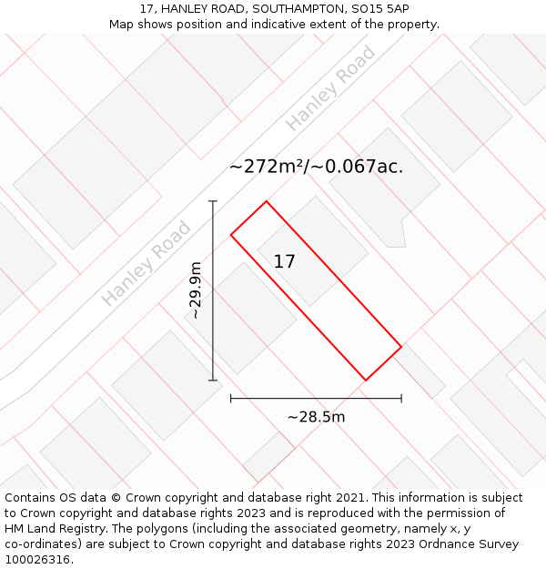 17, HANLEY ROAD, SOUTHAMPTON, SO15 5AP: Plot and title map