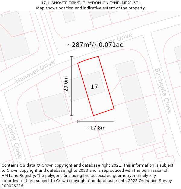 17, HANOVER DRIVE, BLAYDON-ON-TYNE, NE21 6BL: Plot and title map