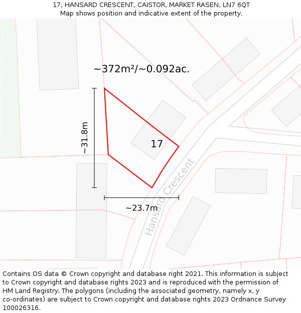 17, HANSARD CRESCENT, CAISTOR, MARKET RASEN, LN7 6QT: Plot and title map