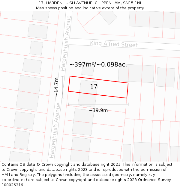 17, HARDENHUISH AVENUE, CHIPPENHAM, SN15 1NL: Plot and title map