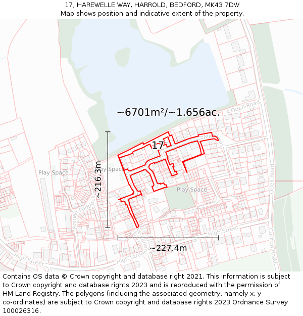 17, HAREWELLE WAY, HARROLD, BEDFORD, MK43 7DW: Plot and title map