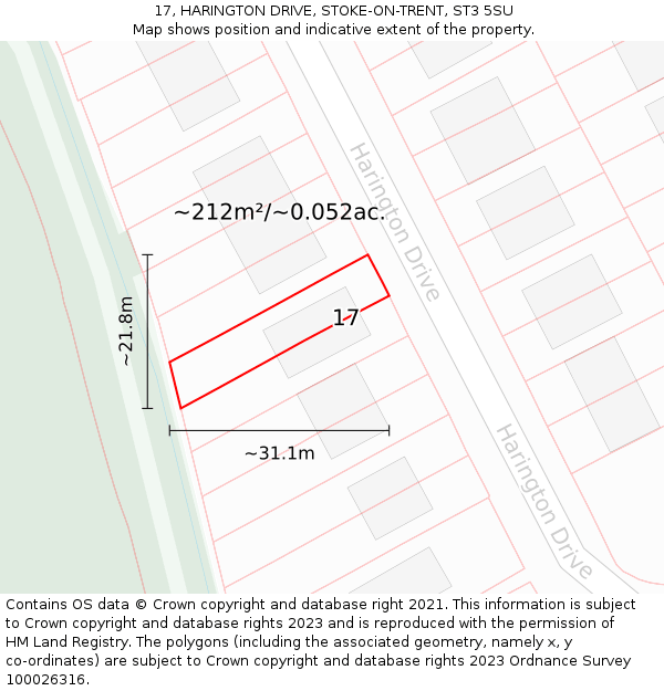 17, HARINGTON DRIVE, STOKE-ON-TRENT, ST3 5SU: Plot and title map