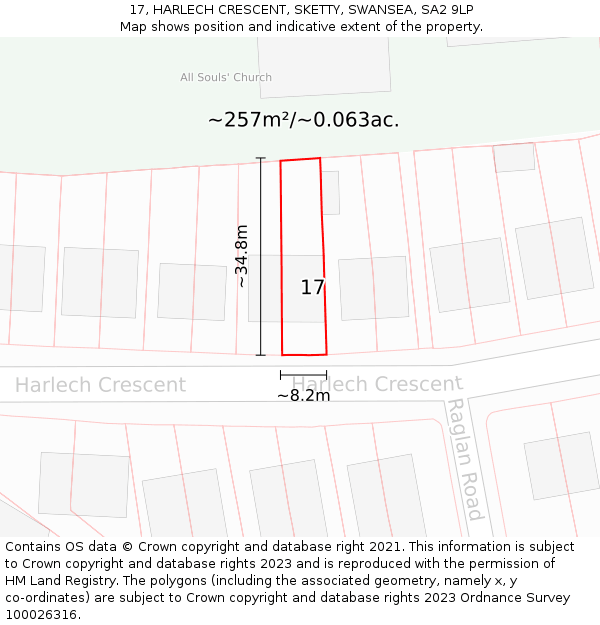 17, HARLECH CRESCENT, SKETTY, SWANSEA, SA2 9LP: Plot and title map