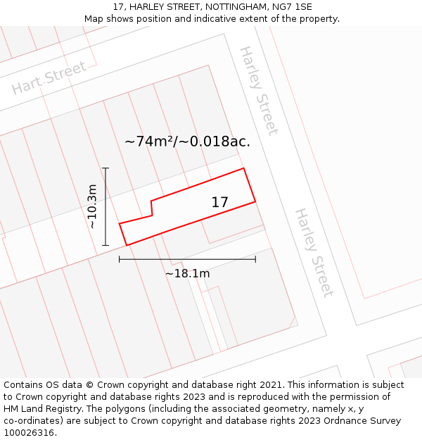 17, HARLEY STREET, NOTTINGHAM, NG7 1SE: Plot and title map