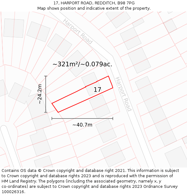 17, HARPORT ROAD, REDDITCH, B98 7PG: Plot and title map