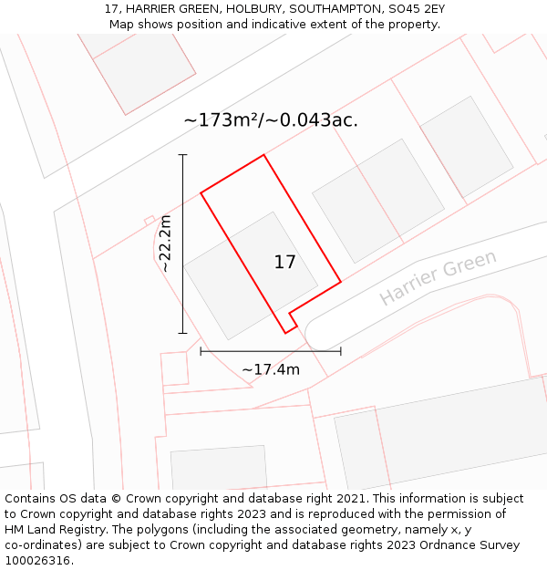 17, HARRIER GREEN, HOLBURY, SOUTHAMPTON, SO45 2EY: Plot and title map