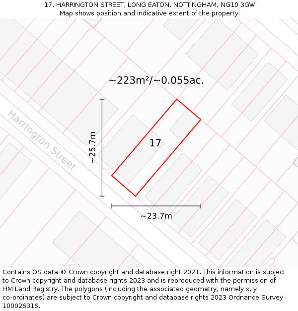 17, HARRINGTON STREET, LONG EATON, NOTTINGHAM, NG10 3GW: Plot and title map